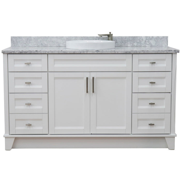 Bellaterra Home 61 in. Single Sink Vanity in White Finish and White Carrara Marble and Round Sink