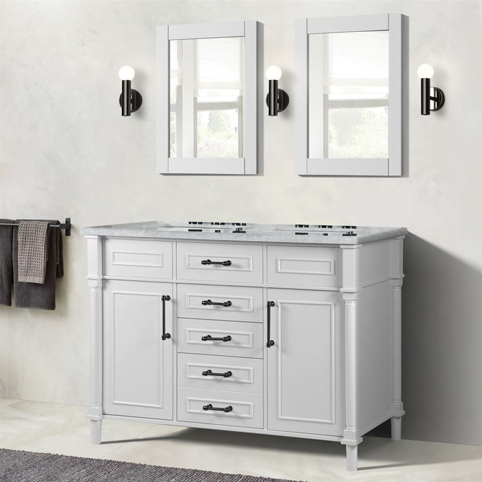 Bellaterra Home  Napa 48 in. Double Vanity in White with White Carrara Marble Top with Black Hardware