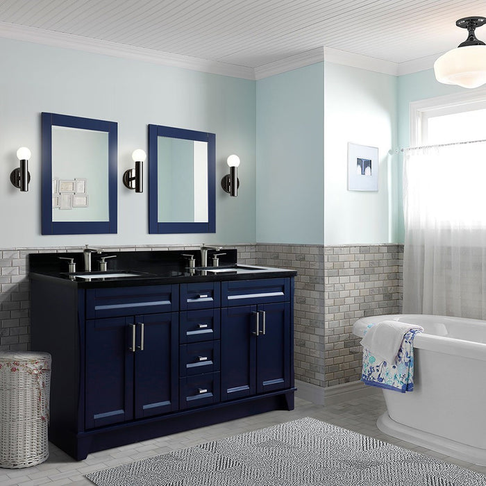 Bellaterra Home 61 in. Double Sink Vanity in Blue Finish and Black Galaxy Granite and Rectangle Sink