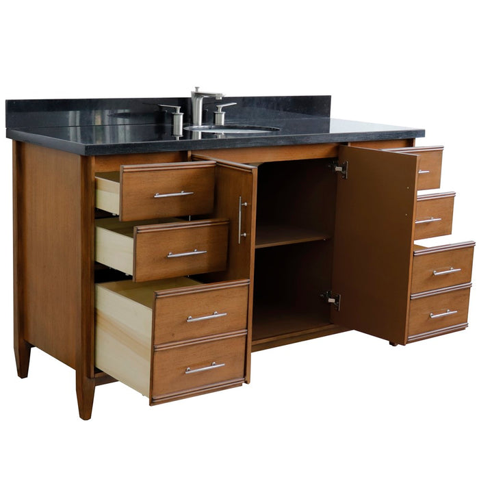 Bellaterra Home 61 in. Single Sink Vanity in Walnut Finish with Black Galaxy Granite and Oval Sink