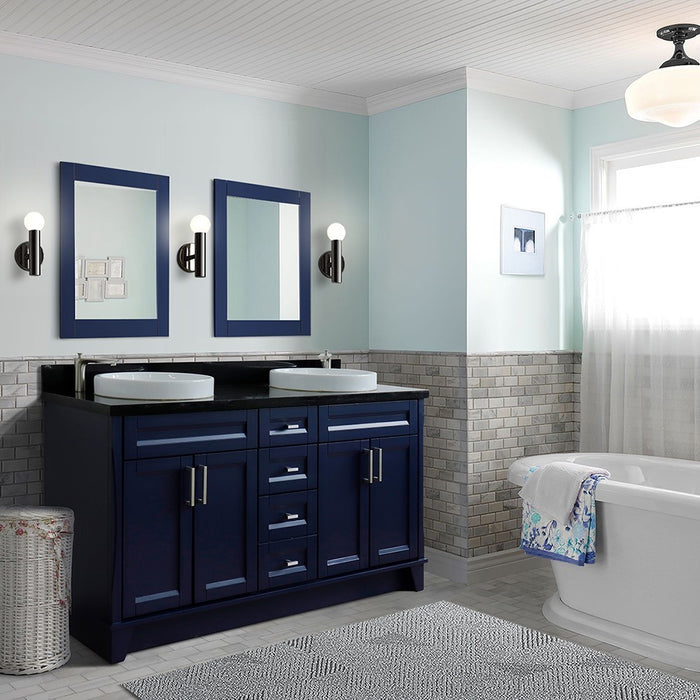 Bellaterra Home 61 in. Double Sink Vanity in Blue Finish and Black Galaxy Granite and Round Sink