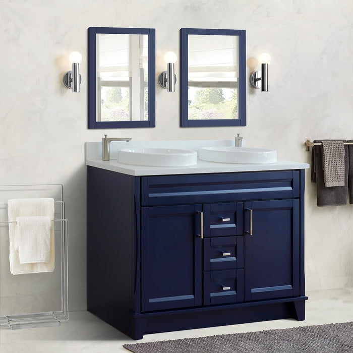 Bellaterra Home 49 in. Double Sink Vanity in Blue Finish with White Quartz and Round Sink