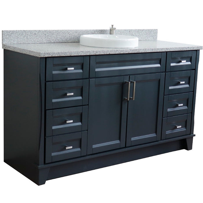 Bellaterra Home 61 in. Single Sink Vanity in Dark Gray Finish and Gray Granite and Round Sink