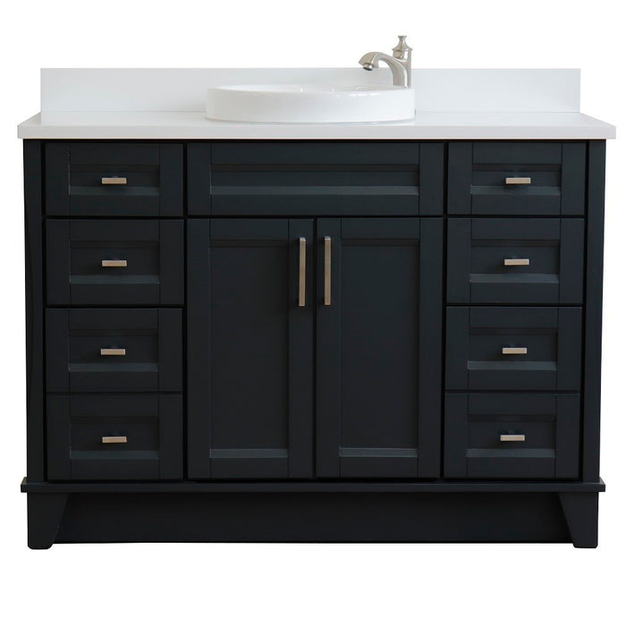 Bellaterra Home 49 in. Single Sink Vanity in Dark Gray Finish with White Quartz and Round Sink