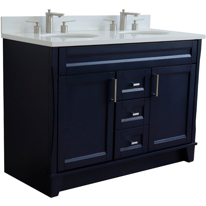 Bellaterra Home 49 in. Double Sink Vanity in Blue Finish with White Quartz and Oval Sink