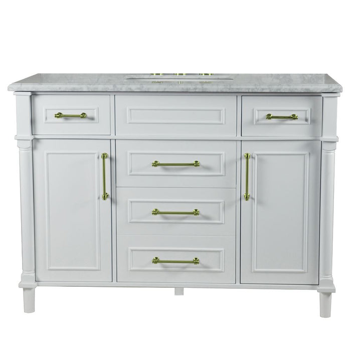 Bellaterra Home Napa 48 in. Single Vanity in White with White Carrara Marble Top with Gold Hardware