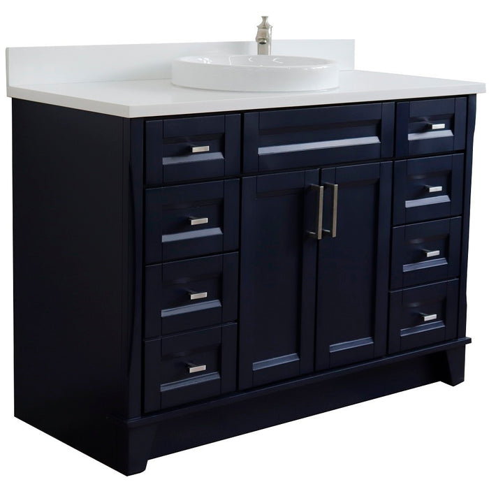 Bellaterra Home 49 in. Single Sink Vanity in Blue Finish with White Quartz and Round Sink