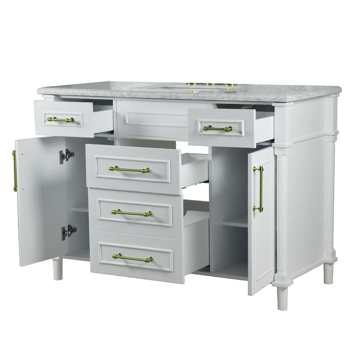 Bellaterra Home Napa 48 in. Single Vanity in White with White Carrara Marble Top with Gold Hardware