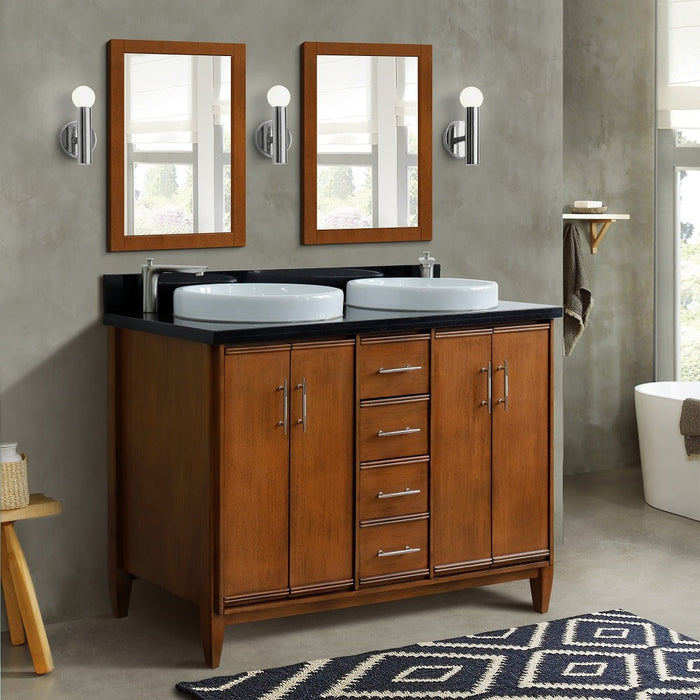 Bellaterra Home 49 in. Double Sink Vanity in Walnut Finish with Black Galaxy Granite and Round Sink