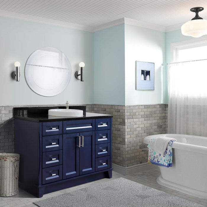 Bellaterra Home 49 in. Single Sink Vanity in Blue Finish with Black Galaxy Granite and Round Sink