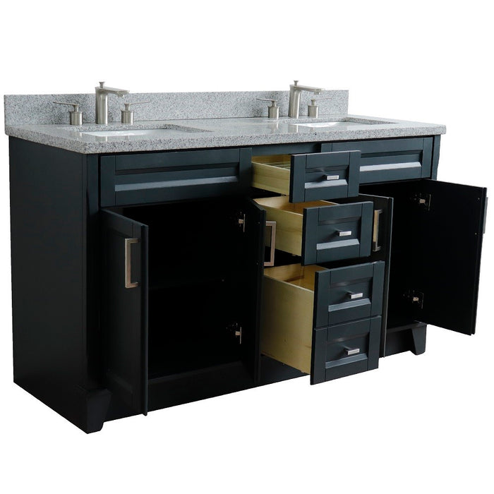 Bellaterra Home 61 in. Double Sink Vanity in Dark Gray Finish and Gray Granite and Rectangle Sink