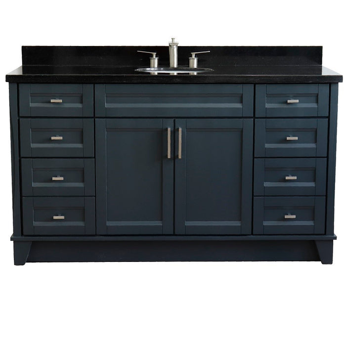Bellaterra Home 61 in. Single Sink Vanity in Dark Gray Finish and Black Galaxy Granite and Oval Sink