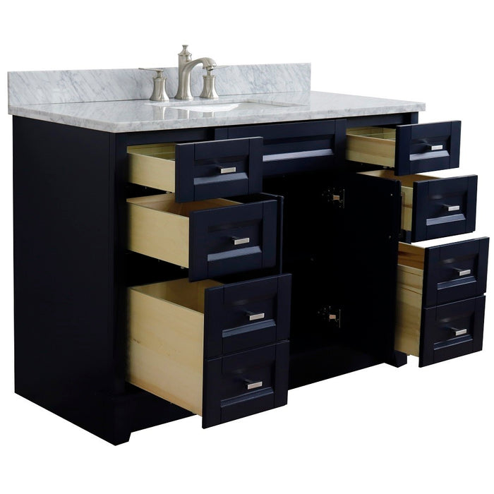 Bellaterra Home 49 in. Single Sink Vanity in Blue Finish with White Carrara Marble and Rectangle Sink