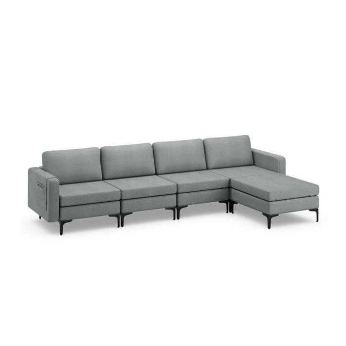 Costway Modular L-shaped Sectional Sofa with Reversible Ottoman and 2 USB Ports