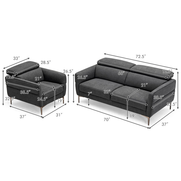 Costway Modern Couched Sofa set with Adjustable Headrest