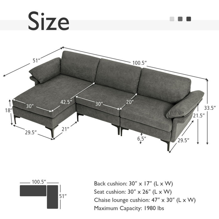 Costway Extra Large L-shaped Sectional Sofa with Reversible Chaise