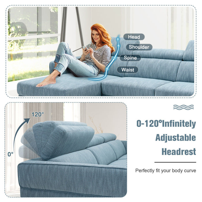Costway 105 Inch L-Shaped Sofa Couch with 3 Adjustable Headrests