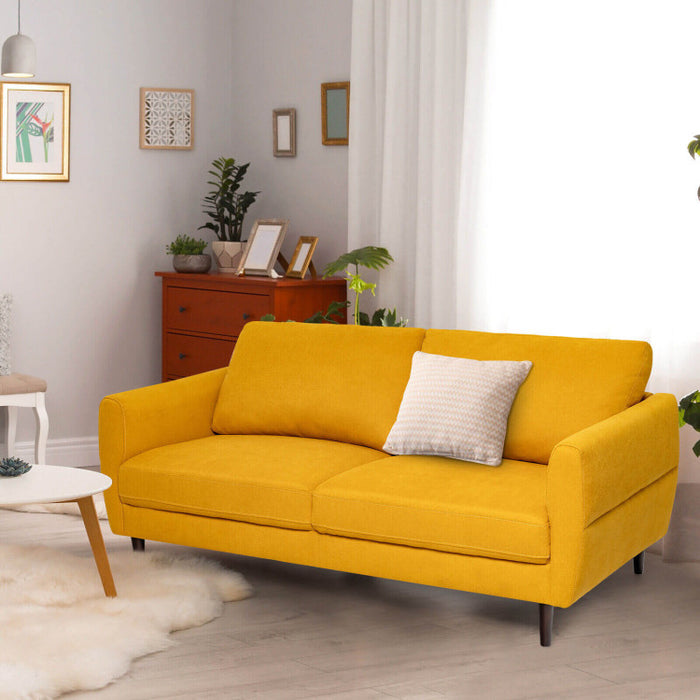 Costway 72 Inch Small Fabric Loveseat Sofa Couch with Wood Legs