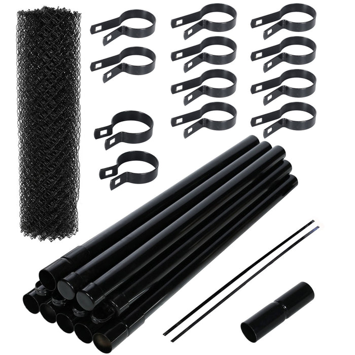 ALEKO® KIT of Chain Link Fence Fabric 6X50 Feet 9.5 Gauge and Frame/Hardware, Black Color KITCLFB9.5G6X50-AP