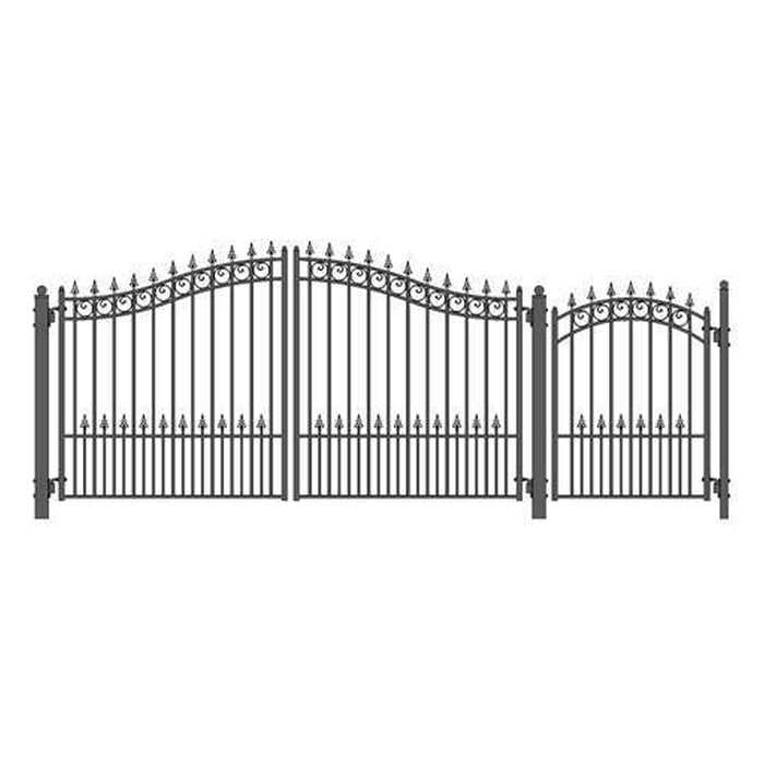 Aleko Steel Dual Swing Driveway Gate - PRAGUE Style - 12 ft with Pedestrian Gate - 5 ft SET12X4PRAD-AP