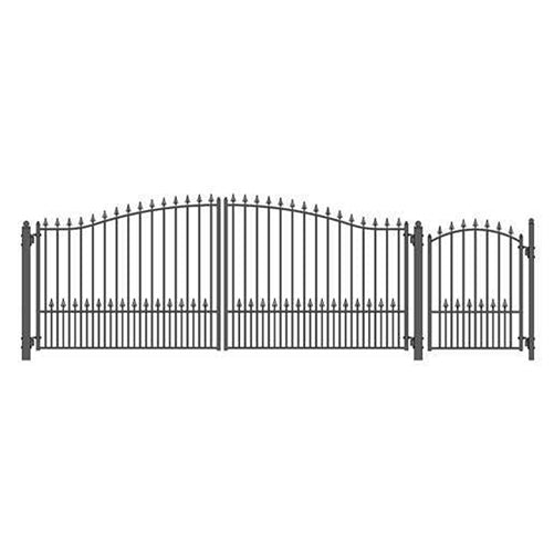 Aleko Steel Dual Swing Driveway Gate - MUNICH Style - 16 ft with Pedestrian Gate - 5 ft SET16X4MUND-AP