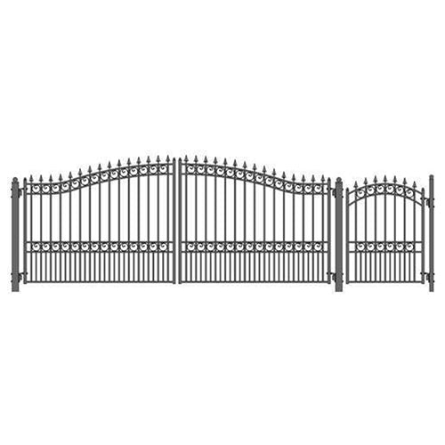 Aleko Steel Dual Swing Driveway Gate - LONDON Style - 16 ft with Pedestrian Gate - 5 ft SET16X4LOND-AP