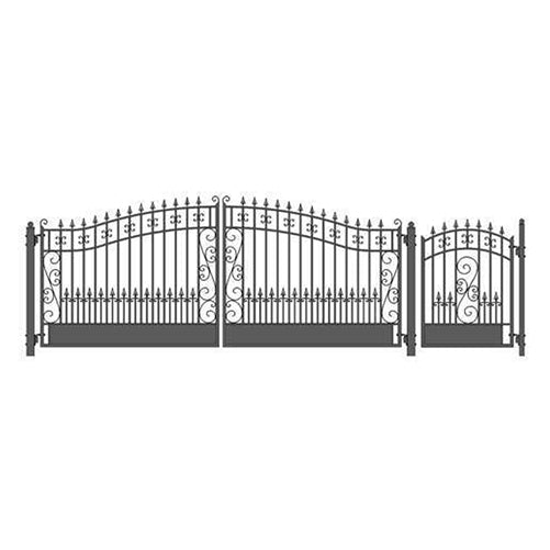 Aleko Steel Dual Swing Driveway Gate - VENICE Style - 16 ft with Pedestrian Gate - 5 ft SET16X4VEND-AP
