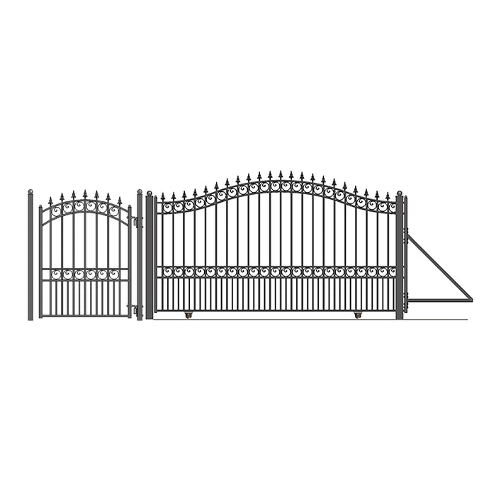 Aleko Steel Sliding Driveway Gate - 12 ft with Pedestrian Gate - 5 ft - LONDON Style DG12LONSSLPED-AP