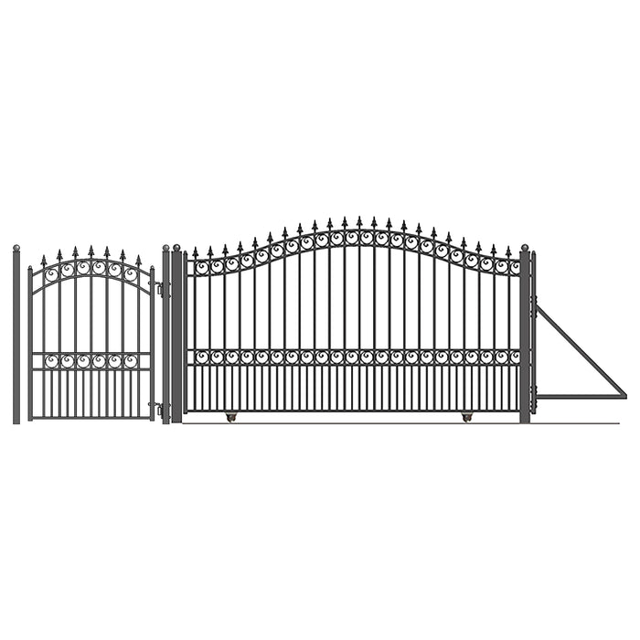 Aleko Steel Sliding Driveway Gate - 18 ft with Pedestrian Gate - 5 ft - LONDON Style DG18LONSSLPED-AP