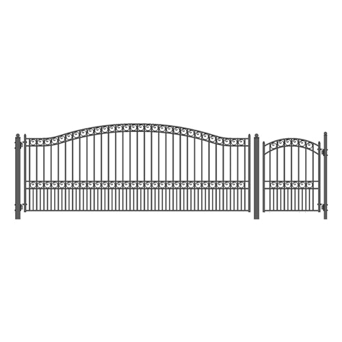Aleko Steel Single Swing Driveway Gate - PARIS Style - 16 ft with Pedestrian Gate - 5 ft SET16X4PARS-AP