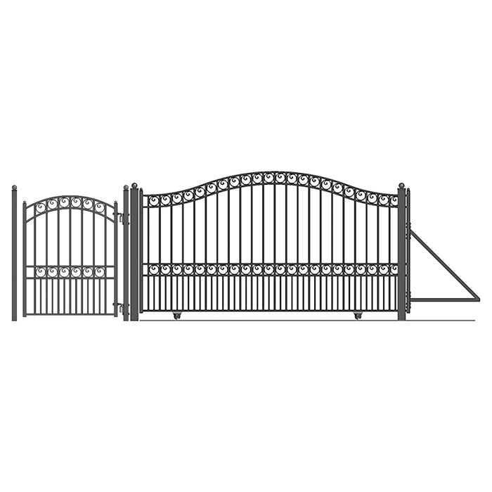 Aleko Steel Sliding Driveway Gate - 18 ft with Pedestrian Gate - 5 ft - PARIS Style DG18PARSSLPED-AP
