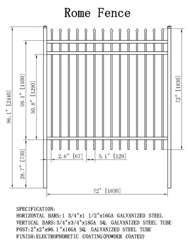 Aleko DIY Steel Iron Wrought High Quality Ornamental Fence - Rome Style - 6 x 6 Feet FENCEROME6X6-AP