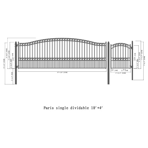 Aleko Steel Single Swing Driveway Gate - PARIS Style - 18 ft with Pedestrian Gate - 5 ft SET18X4PARS-AP
