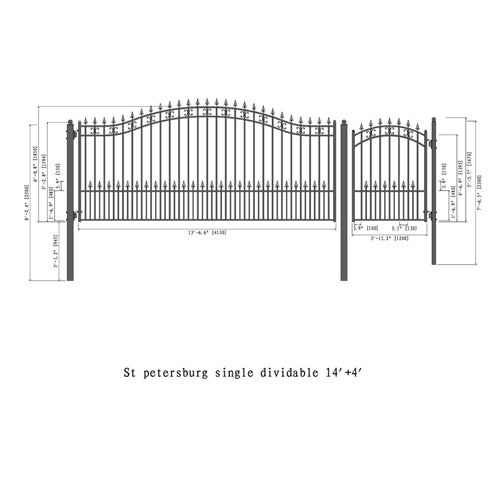 Aleko Steel Single Swing Driveway Gate - ST.LOUIS Style - 14 ft with Pedestrian Gate - 5 ft SET14X4STPS-AP