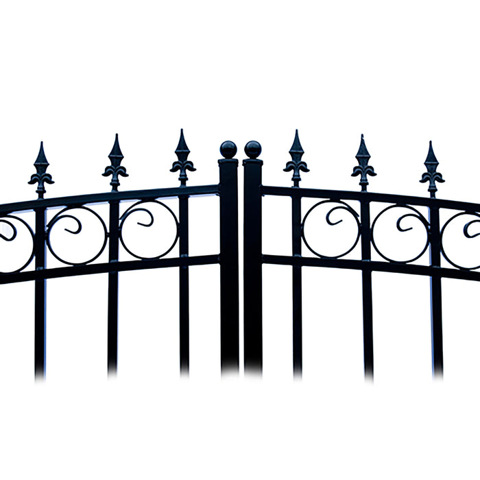 Aleko Steel Dual Swing Driveway Gate - PRAGUE Style - 14 ft with Pedestrian Gate - 5 ft SET14X4PRAD-AP