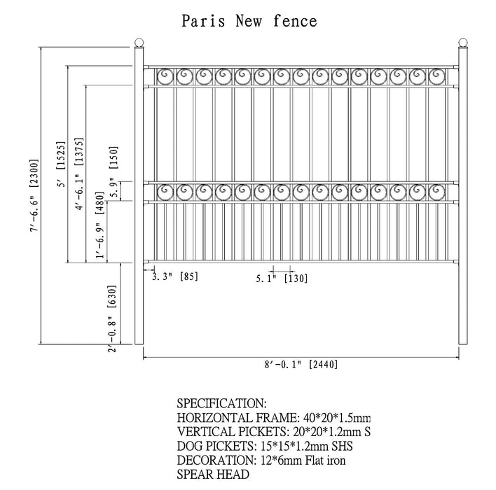 Aleko Steel Fence - PARIS Style - 8 x 5 Ft FENCEPAR-AP