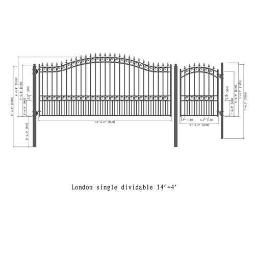 Aleko Steel Single Swing Driveway Gate - LONDON Style - 14 ft with Pedestrian Gate - 5 ft SET14X4LONS-AP