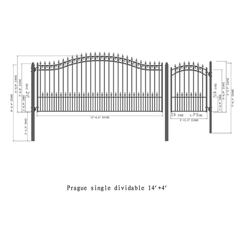 Aleko Steel Single Swing Driveway Gate - PRAGUE Style - 14 ft with Pedestrian Gate - 5 ft SET14X4PRAS-AP