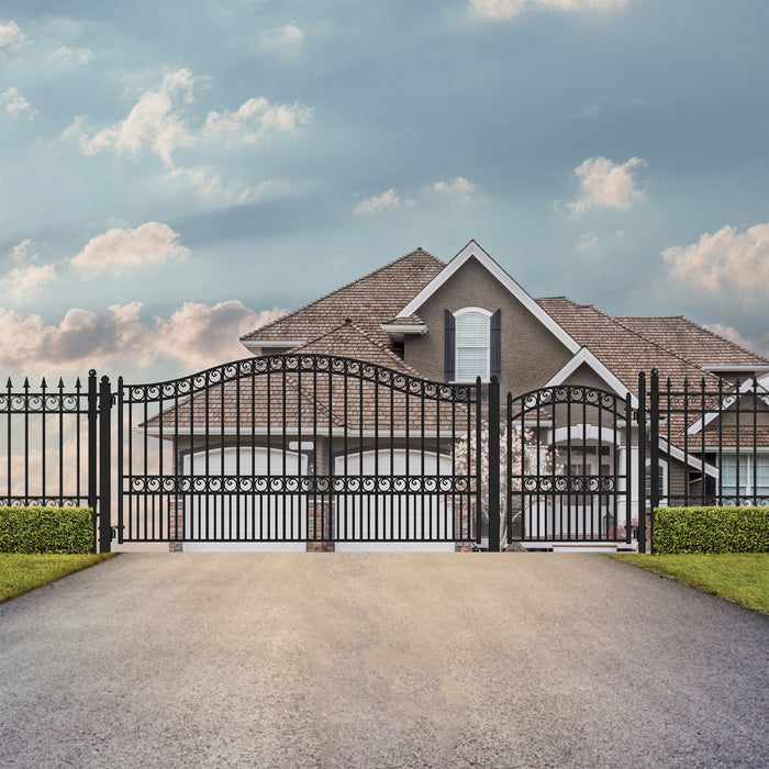 Aleko Steel Single Swing Driveway Gate - PARIS Style - 16 ft with Pedestrian Gate - 5 ft SET16X4PARS-AP