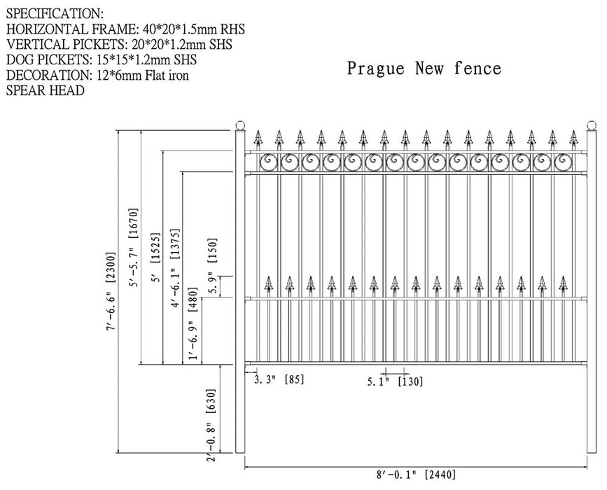 Aleko Steel Fence - PRAGUE Style - 8 x 5 Ft FENCEPRA-AP