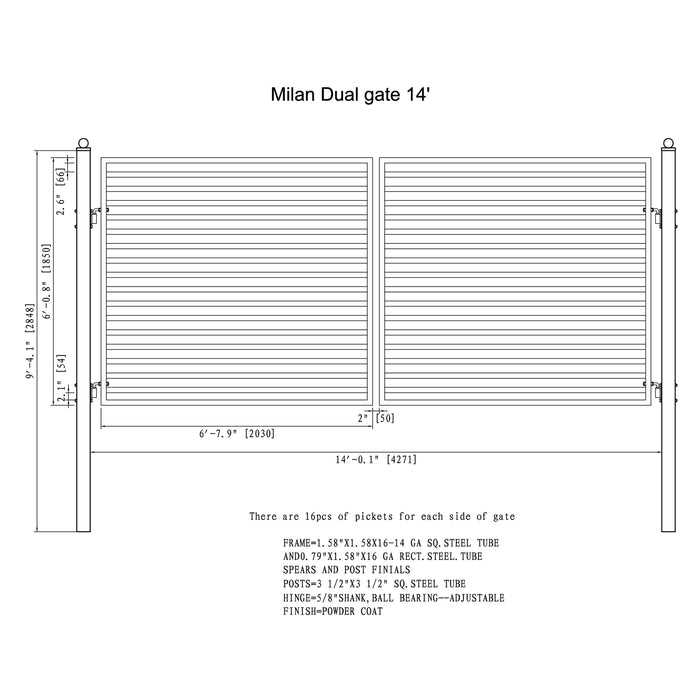 Aleko Steel Dual Swing Driveway Gate - MILAN Style - 14 x 6 Feet DG14MILD-AP