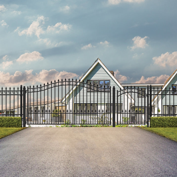 Aleko Steel Single Swing Driveway Gate - ST.LOUIS Style - 14 ft with Pedestrian Gate - 5 ft SET14X4STPS-AP