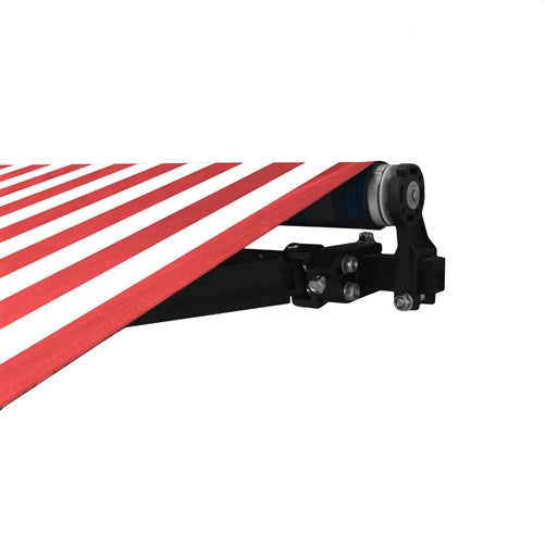 Aleko Retractable Black Frame Patio Awning 10 x 8 Feet - Red and White Stripes AB10X8RWSTR05-AP