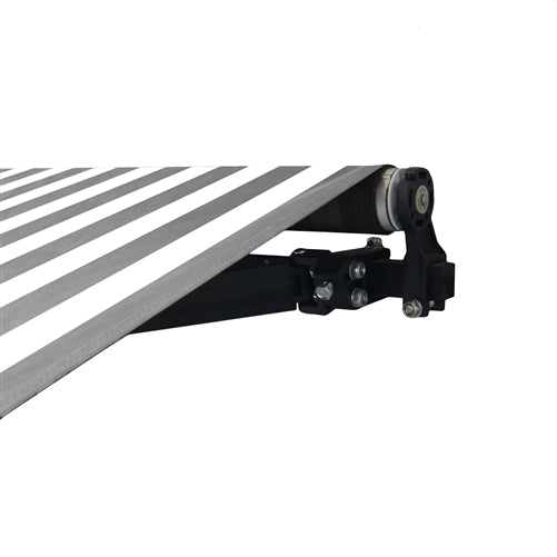 Aleko Motorized Retractable Black Frame Patio Awning 10 x 8 Feet - Gray and White Stripes ABM10X8GREYWHT-AP