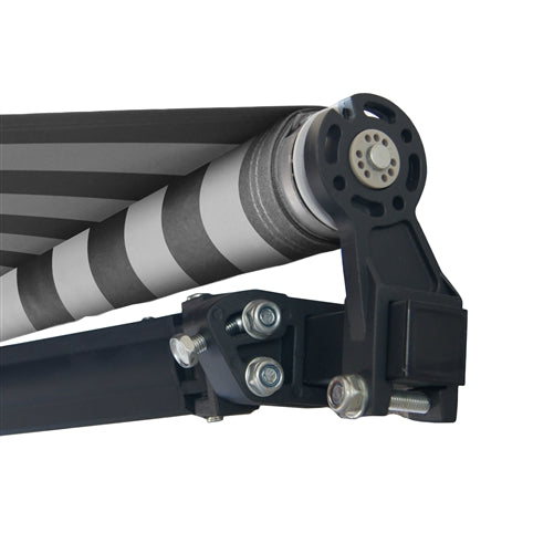 Aleko Motorized Retractable Black Frame Patio Awning 12 x 10 Feet - Gray and White Stripes ABM12X10GREYWHT-AP