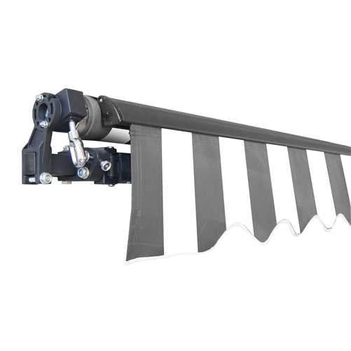 Aleko Motorized Retractable Black Frame Patio Awning 13 x 10 Feet - Gray and White Stripes ABM13X10GREYWHT-AP