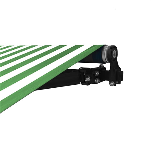 Aleko Motorized Retractable Black Frame Patio Awning 13 x 10 Feet - Green and White Stripes ABM13X10GWSTR00-AP