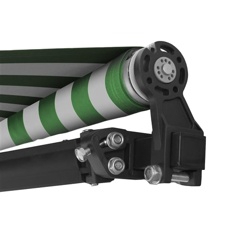 Aleko Motorized Retractable Black Frame Patio Awning 13 x 10 Feet - Green and White Stripes ABM13X10GWSTR00-AP
