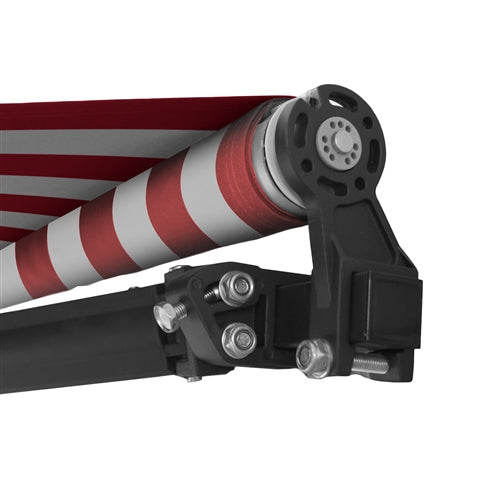 Aleko Motorized Retractable Black Frame Patio Awning 13 x 10 Feet - Red and White Stripes ABM13X10RWSTR05-AP