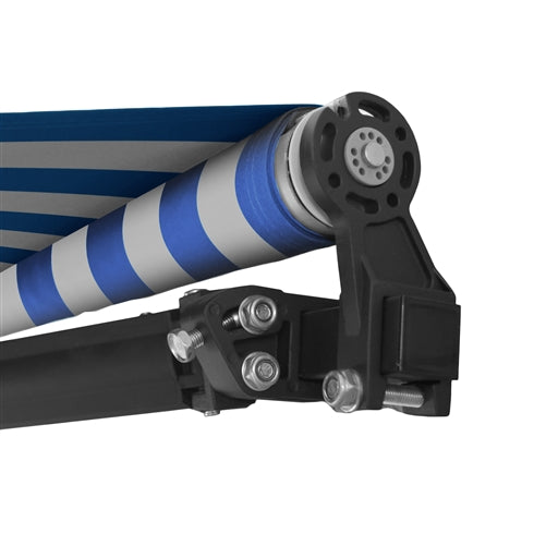 Aleko Motorized Retractable Black Frame Patio Awning 16 x 10 Feet - Blue and White Stripes ABM16X10BLWH03-AP